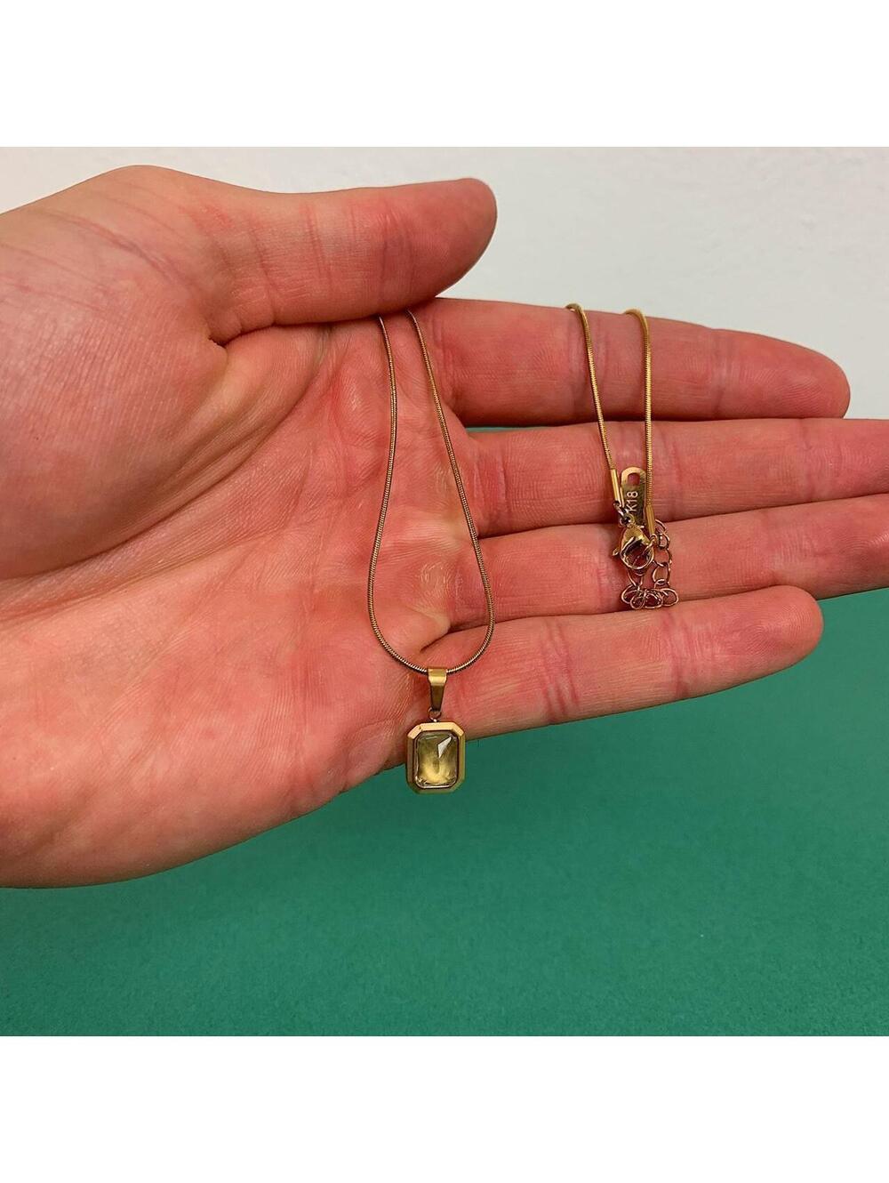Gold Rope Chain Bronze jewel opal pendant necklace. Gold Plated Stainless - Picture 8 of 8